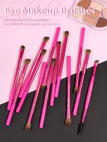 MAANGE 13件套专业软毛长铝管化妆刷套装，包含睫毛刷、眼影刷、眉刷、晕染刷、唇刷、高光刷、遮瑕刷，适用于粉状、液状、膏状化妆品，非常适合日常使用和旅行，精致的化妆配件礼盒套装，赠品，专业化妆刷，完整化妆套装 - 玫紅色 - 查看 8