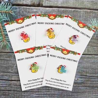 5 pezzi di paperelle in resina mini lucide con cartellini, colori assortiti per fai-da-te, decorazione di giardini e acquari, decorazioni natalizie a tema cartone animato, elementi per creare un'atmosfera festiva e divertente per vacanze e compleanni