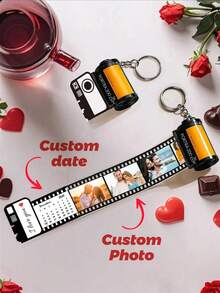 Personalized Photo Keychain, Customized Keychain With Text, Customized Name Keychain, Movie Film Keychain, Mini Photo Album, Keychain - Multicolor-i Love You - View 11