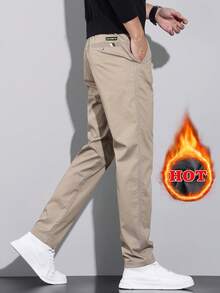 男士纯色休闲保暖裤，冬季款 - 卡其色 - 查看 3