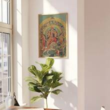 Vintage Gemälde Poster Kunstdruck Geschenk - Wandkunst - Heimdekoration - Hinduistische Gottheiten - Ungerahmtes Porträt der Göttin Durga mit Trishul, Göttin Lakshmi und Göttin Saraswati (1890) - Verschiedenfarbig - Übersicht 2