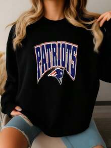 90s  New England 'patriots' Crewneck Sweatshirt Print Logo Grey Color Men's Xxl Sweatshirt - 黑色 - 查看 1