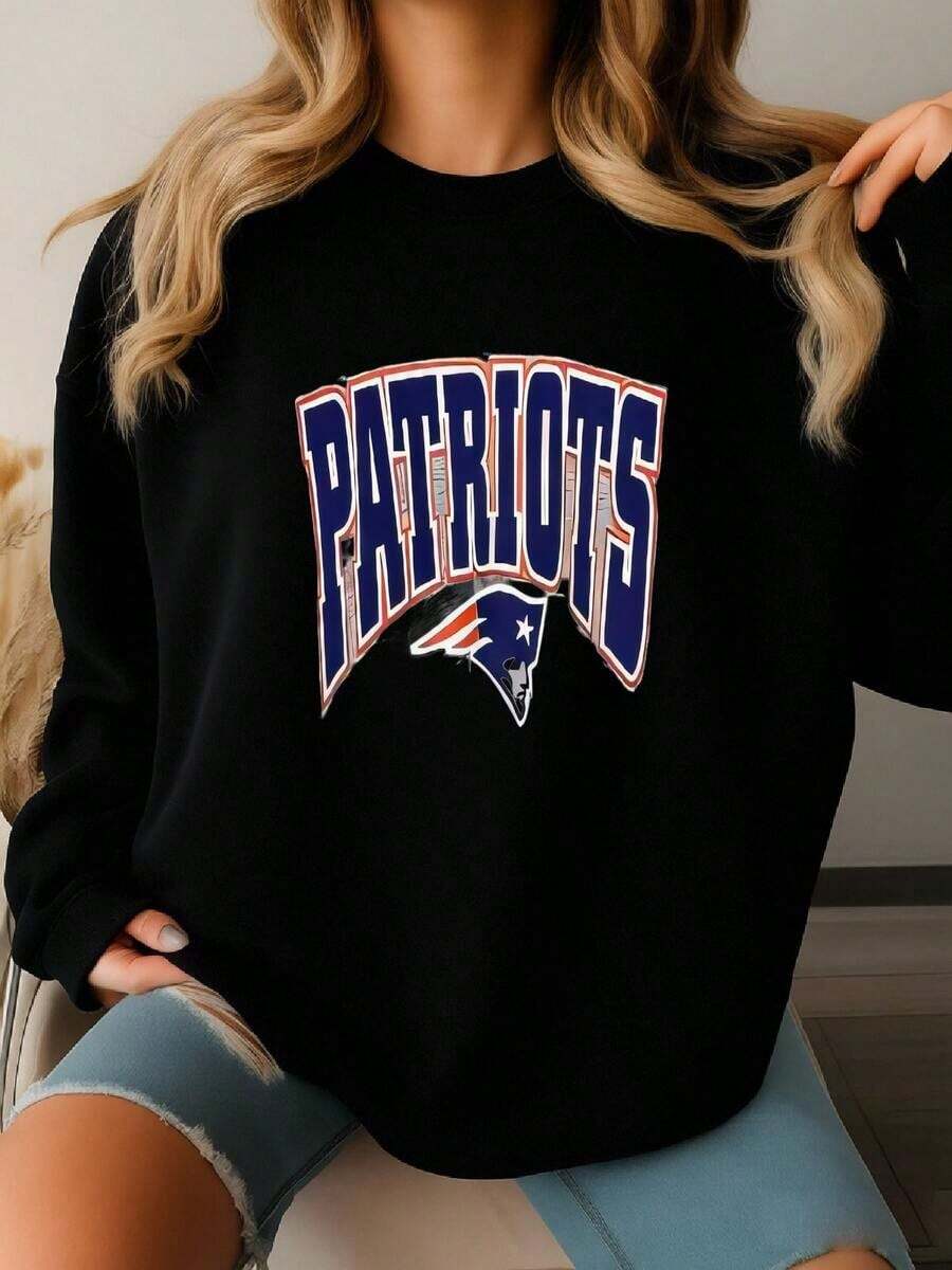 90s  New England 'patriots' Crewneck Sweatshirt Print Logo Grey Color Men's Xxl Sweatshirt - 黑色 - 查看 1