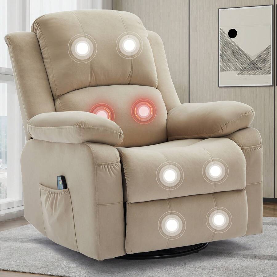 Korser Power Swivel Rocker Recliner Chair For Adult With Massage And Heat Dutch Fleece Fabric  For Living Rooms,Bedrooms.