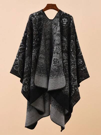 1pc Women's Vintage Floral Jacquard Pattern Bohemian Poncho Shawl, Warm Casual Travel Scarf Wrap For Autumn/Winter For Dress