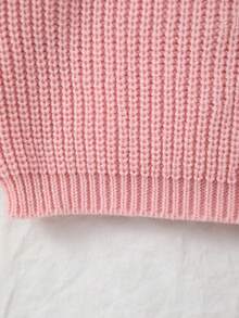 Unisex Baby Classic Solid Color Crew Neck Knit Sweater Top, Crew Neck Design, Solid Color Design, Solid Color More Suitable For Handmade Embroidery By Mothers, Add Some Elements Mothers Like, Suitable For Casual Wear Or Layering - Pink - View 4