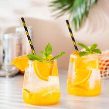 25pcs/Pack Hot Stamping Black Golden Stripe Disposable Paper Straws-6*197mm | Table Drink Cocktail Disposable Paper Straws, Straws For Festivals, Christmas, Halloween, Birthday, Party, Wedding, Engagement Ceremony, Anniversary Day,Valentine's Day, Ramadan