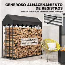 Outsunny Estante de Leña Metálico, 186x70x185 cm, Leñero Exterior con Cubierta Impermeable 600D Oxford, Marco de Acero, Soporte para Leña de Chimenea, Carga 300 kg, para Jardín, Terraza - Negro - Ver 2