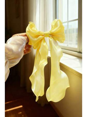 1pc Sweet Yellow Princess-Style Large Bow Wave Ribbon Stretchy Hair Clip, Elegant Spring Hair Accessory, Bows, Cute Suitable For Christmas Parties, Claw Clips, Hair Claws, Hair Slide, Hair Barrettes