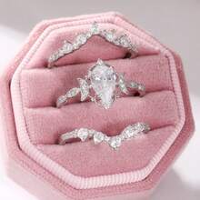 3pcs/Set Elegant Luxury And Shiny Water-Drop Synthetic Zirconia Rings, An Elegant Jewelry Accessory For Women's Festival Banquets, Suitable For Any Occasion, The Perfect Holiday Gift. Elegance Never Goes Out Of Style. - Silver - View 3