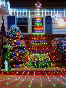 1 件 198LED 星形瀑布灯圣诞装饰灯串圣诞树饰品灯串圣诞装饰适用于 2024 年家居卧室房间装饰、圣诞树挂件、婚礼和节日装饰新年 2025、圣诞节 - 彩色 - 查看 4