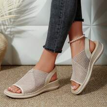 Walking Travel Sandals Womens Platform Walking Sandals Open Toe Ankle Sandals Shoes Elastic Strap Casual Comfortable Summer Dressy Outdoor Beach Wedges Heels Platform Sandals - Màu be - Xem 7
