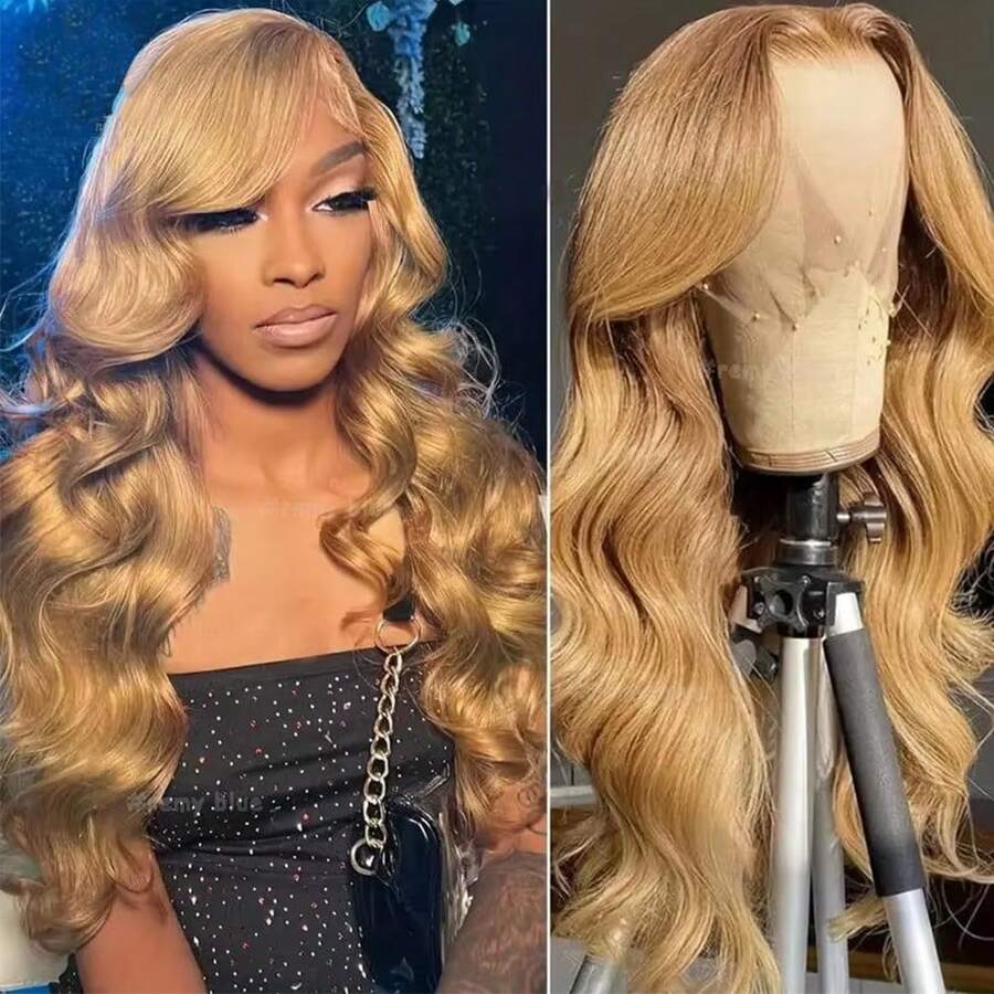 Honey Blonde Wig Human Hair 200 Density Body Wave 13x6  Transparent Lace Front Color Wigs Human Hair Pre Plucked With Baby Hair #27 Honey Blonde Lace Frontal Wigs For Women Glueless Wig 22-30 Inch - #27 - 查看 1