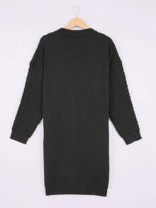 Plus Size Women's Long Button-Up Wool Cardigan, Winter Black Fall - Black - View 3