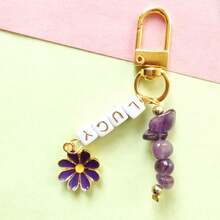 1pc Crystal Pendant Keychain, Pink Quartz/Amethyst/Yellow Quartz/Lapis Lazuli, Alloy Charm, Customizable Letter Bead, Christmas Gift/Birthday Gift/Personalized Gift - Crystal Pendant Keychain - View 20