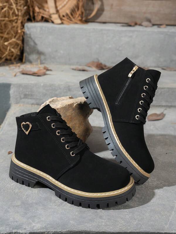 Fall/Winter 2025 Women's Boots Thick Heel Ankle Boots New British Style High Heel Lace Up Shoes