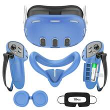 Juego de cubiertas de silicona VR para Meta/Oculus Quest 3, diseño mejorado con protección completa para Quest 3, 5 en 1 accesorios VR cubierta protectora, regalo ideal para cumpleaños y Navidad (no incluye auricular y controlador VR) (Azul)