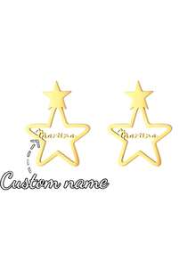 个性化自然光奢华风格字母耳环，女士定制磨砂名字耳环，不锈钢优雅手工名字耳环，生日首饰，派对礼物，感恩节圣诞节礼物，母亲节礼物 - 金色耳環不打砂 - 查看 4