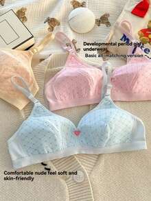 4件装女童吊带文胸，无缝无钢圈加厚文胸，蝴蝶印花抹胸文胸，适合高中和初中学生