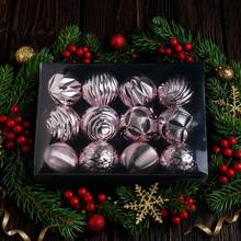 クリスマスボールオーナメント クリエイティブホリデープラスチックツリー吊り下げデコレーション ホームオフィスパーティー用 12個 - ピンク - チェックする 3