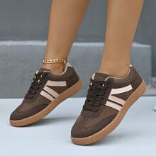 Popular German-Style Sneakers For Women, Retro Casual Lace-Up Flat Shoes, Lightweight Soft Sole Non-Slip Outdoor Versatile Athletic Shoes - Brown - View 13