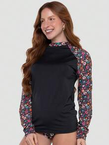 Women's Thermal Top UV Protection Long Sleeve Printed Beachwear Summer 031 - Màu Hồng Tươi - Xem 3