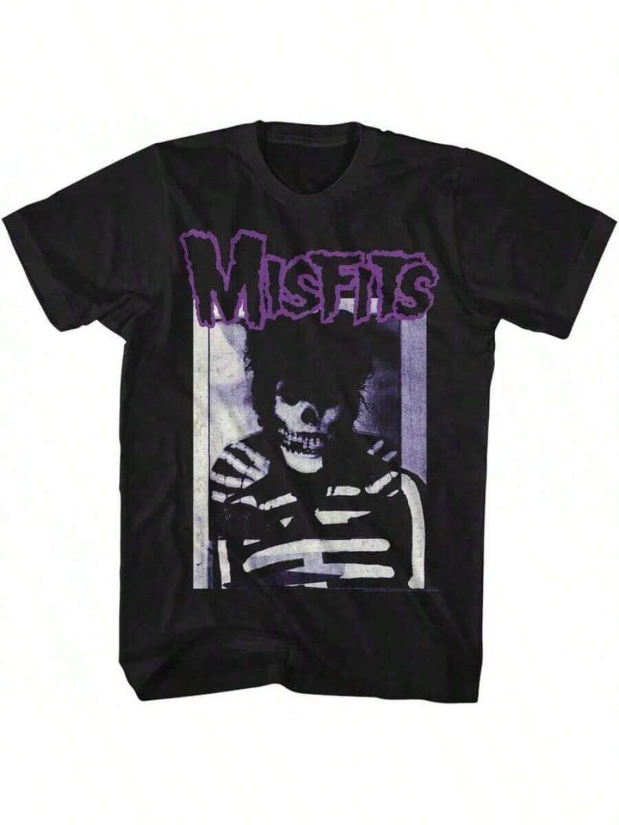 Misfits T Shirt Skeleton Mens Short Sleeve T Shirts Classic Rock Vintage Style Graphic Tees Casual Cotton Black Crewneck - màu đen - Xem 1