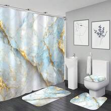 4 Pcs Blue Marble Shower Curtain Set White Bathroom Sets With Shower Curtain And Rugs Gold Modern Abstract Bathroom Decor Accessories Bathroom Rugs Toilet Lid Cover With Hooks{Inchcolor_nameinch:InchLightBlueinch} - Lightblue - View 1
