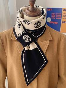 1 pieza Cuello de punto vintage con botón, bufanda versátil de apertura para mujer, protección contra el frío para vestir - Negro - Ver 2