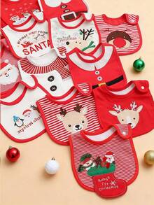 momscare 3pcs Random Assorted Baby Bibs, Christmas Theme Patterns Including Santa Claus, Reindeer, Penguin, Snowman, Soft And Absorbent, Suitable For Newborns And Infants - Cute Pattern Design - Baby Christmas Party Gift, Unisex - Multicolor - View 3