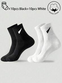 40 peças/30 peças/24 peças Meias Esportivas Confortáveis Unissex, Meias de Algodão, Adequadas para Esportes e Treinamento, Meias Longas para Mulheres, Uso Casual e Empresarial, Antibacterianas, Macias, Pretas e Brancas, Resistentes a Odores, Absorventes de Umidade, Macias e Leves, Adequadas para Outono/Inverno, 20 peças/10 peças/8 peças/6 peças/4 peças/2 peças