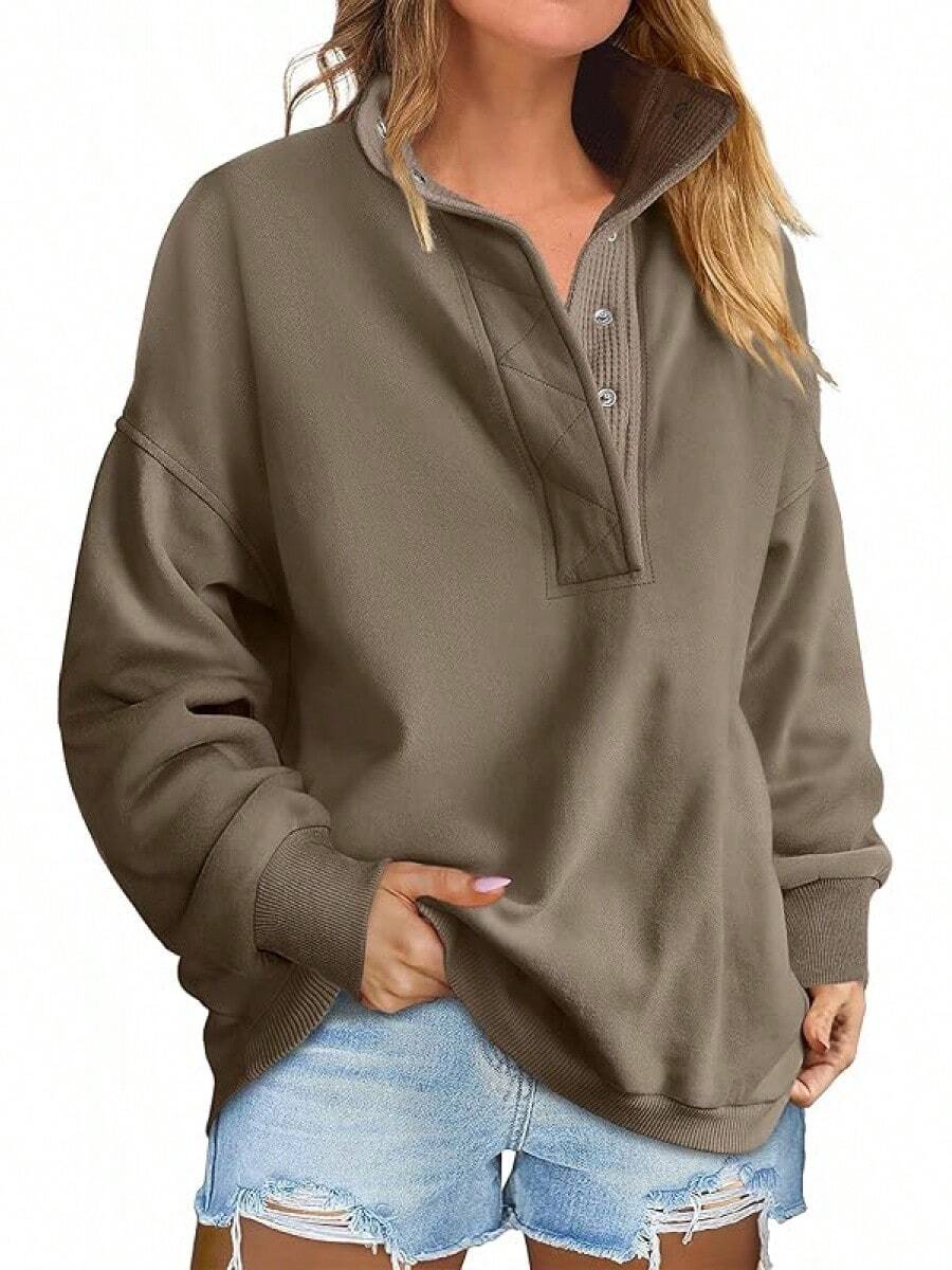 Blusas holgadas de manga larga con botones para mujer, estilo casual de otoño, ajuste suelto, moda para adolescentes - Marrón - Ver 1