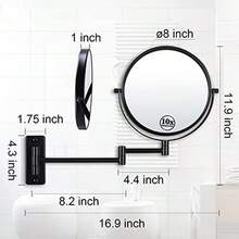 Wall Mounted Magnifying Makeup Mirror With 1X 10X Magnification And Extendable Arm, 8 Inch Double Sided Vanity Mirror For Bathroom, Wall Mirror For Teen Girls, Women, Matte Black(Matte Black-No Lights) - Type1 - 查看 6