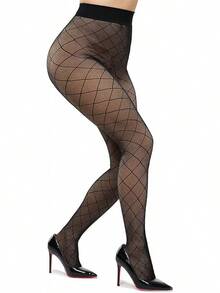Fleece Lined Sheer Warm Pantyhose Leggings Translucent Thermal Winter Thick Tights Dresses, Women's Style 5FUO - 魚網 - 查看 1