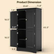 Asofer 43" Kitchen Pantry Cabinet, Freestanding Floor Cabinet With Adjustable Shelves And 4 Magnetic Doors, Bathroom Storage Unit, For Kitchen, Living Room, Black - Black - View 3