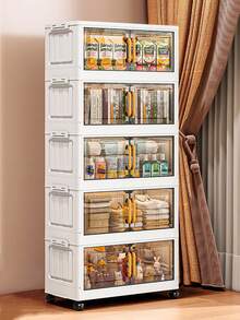 1 件 38 厘米/14.96 英寸宽塑料储物柜、小型可折叠储物盒、厨房餐具柜、厨房收纳架、客厅玩具柜、窄缝收纳架、厨房超薄储物柜、圣诞礼物、储物盒、床下储物 - 透明 - 查看 5