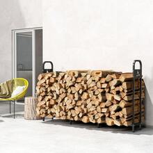 Outsunny Estante de Leña Metálico, 199x30x121 cm, Leñero Exterior con Marco de Acero, Patas Extra Reforzadas y Diseño Recortado de Fogata, Soporte para Leña de Chimenea, Carga 300 kg, para Jardín - Negro - Ver 5