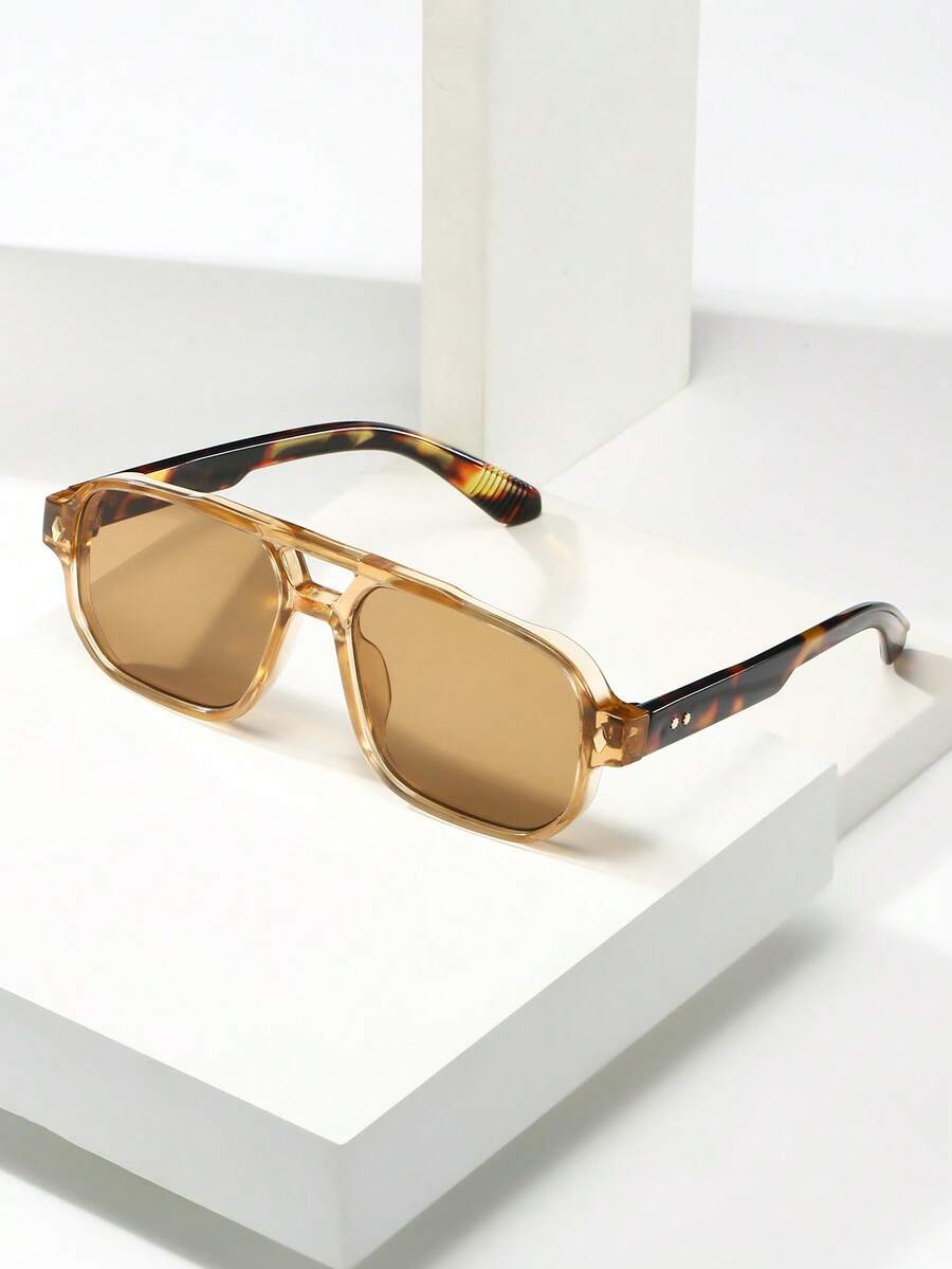 1副男士经典方形双梁简约时尚眼镜，适合派对、休闲、度假、旅行、海滩和日常佩戴