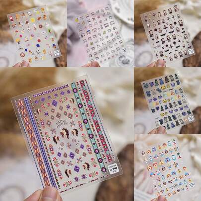 Tomoni Embossed Nail Art Stickers, Popular Japanese Style Children's Cartoon Animal Series Nail Decorations
