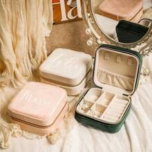 1pc Personalized Name Women's Jewelry Box, Custom Velvet Jewelry Box, Travel Jewelry Box, Bridesmaid Gift, Women's Birthday Gift, Fashionable Customized Leather Jewelry Box, Perfect Gift For Mother, Girlfriend, Anniversary - Multicolor - View 4