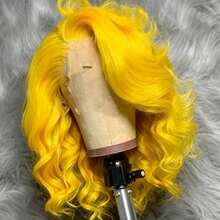 Lemon Yellow 200 Density 13x4 HD Transparent Body Wave Bob Wig Short Human Hair Wigs Glueless Swiss Lace Front Wig Remy Water Wave Lace Frontal Wig Pre Plucked With Baby Hair Yellow Colored Lace Frontal Wig For Women Girls - Màu vàng - Xem 2