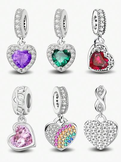 1Pc Fashionable Shining Love Pendant Beads Charms Fit For Women Bracelets Bangles DIY Jewelry Making And Daily Outfit Matching Jewelry Decoration For Girls