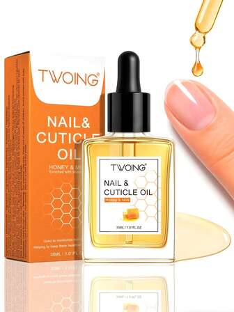  TWOING 蜂蜜牛奶角质层油 - 30ml 滴管指甲和角质层保湿霜，适用于干燥皮肤和薄指甲，滋养和软化指甲油，使指甲更健康，皮肤更光滑，日常保湿手指和指甲护理手足营养油