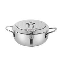 304 Stainless Steel Deep Fryer, Temperature-Controlled Small Oil-Saving Fryer With Filter, Silver