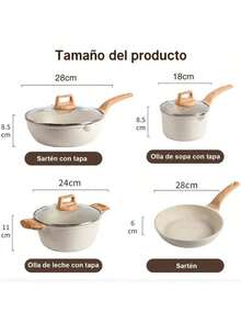 Juego de ollas antiadherentes de 7 piezas, de cerámica antiadherente, de granito. Libre de PFAS, PFOA, plomo y cadmio. Ligero, de calentamiento rápido y uniforme, fácil de limpiar, ultrarresistente, con asas extraíbles de imitación de baquelita. Versátiles ollas de granito aptas para todo tipo de cocinas, incluyendo inducción, gas, eléctricas y vitrocerámica. Diseño apilable o encajable. Se guardan fácilmente en armarios o cajones. Ideales también para camping y viajes en autocaravana - Beis - Ver 8