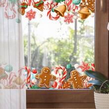 Decoraciones adhesivas para ventanas con hombres de jengibre, bastones de caramelo y dulces navideños - Decoraciones navideñas para el hogar, decoración de ventanas navideñas | Pegatinas navideñas vibrantes | Pegatinas autoadhesivas, decoraciones navideñas de jengibre