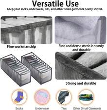 2pcs 7Grids Fabric Foldable Storage Box For SockUnderwear, Tie And Sock, Belt Storage Box, FabricStorage Box, Foldable Storage Box,Sock UnderwearOrganizer Dividers,Drawer, Cabinet Closet Organizers AndStorage Boxes,Bedroom Christmas For Holiday Gift Giving - Light Grey - View 3