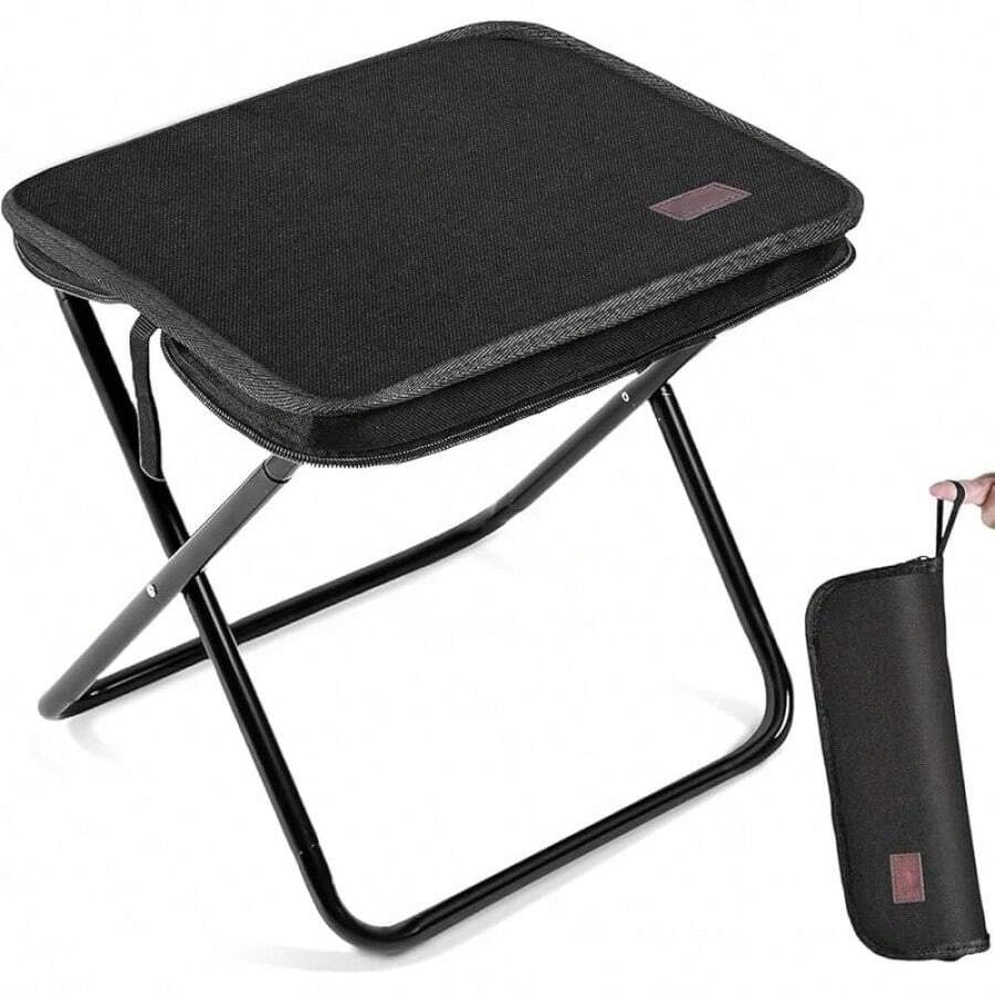 Sillas Plegables Camping para Adultos y Niños,Silla Plegable Portatil para Exterior/Interior,Taburete Ligera,Silla para Acampar de Pesca para Excursión,Picnic,Playa - Negro - Ver 1