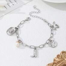 2 Juegos, Collar de cadena de perlas asimétrico vintage, Colgante de sombrero y botas vaqueras, Pulsera de estilo occidental