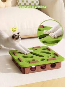 2025新款互动猫玩具趣味盒，猫咪益智玩具促进智力发展和身体活动，包含3个球形玩具（颜色随机），带迷宫隧道和铃铛球，耐用毛毡材质，无需电池，适合室内猫咪。 - 彩色 - 查看 2